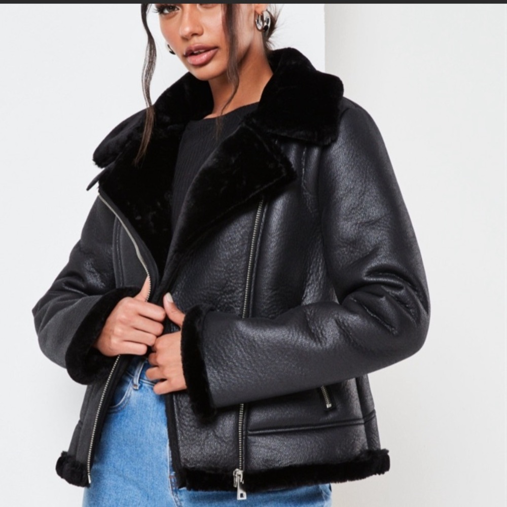 Missguided Black Faux Fur Lined Aviator Jacket